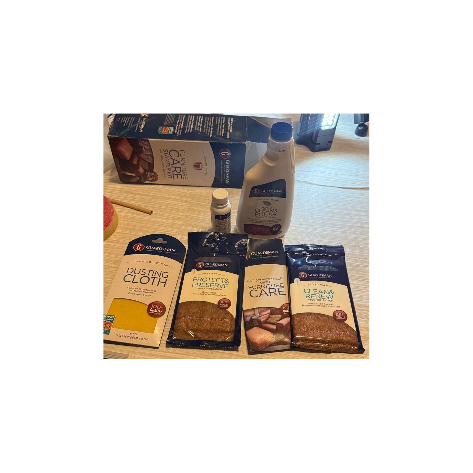 Guardsman Furniture Care Starter Kit Wood Polish Leather Wipes Dusting Gold