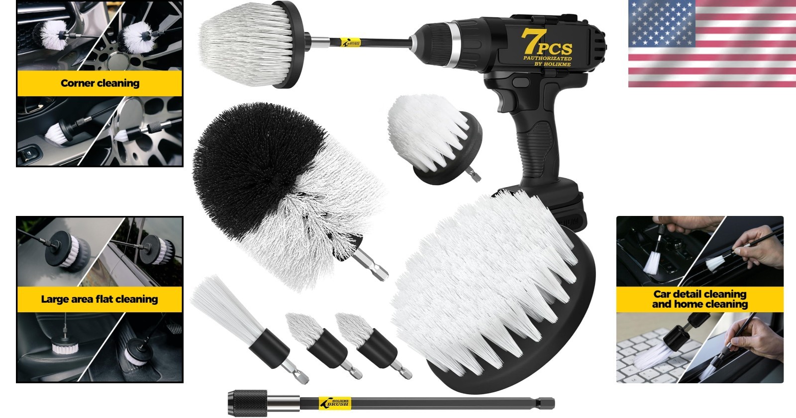 7Pack Drill Brush Attachment Set-Car Interior Detailing Kit，Power Scrubber Brush