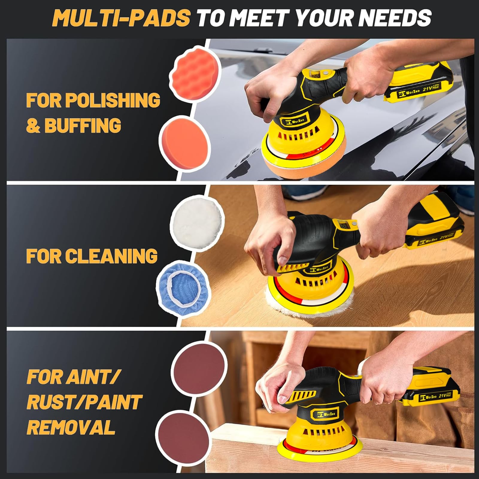 Cordless Car Buffer Polisher kit with 21V 2 X 2.0Ah Rechargeable Batteries