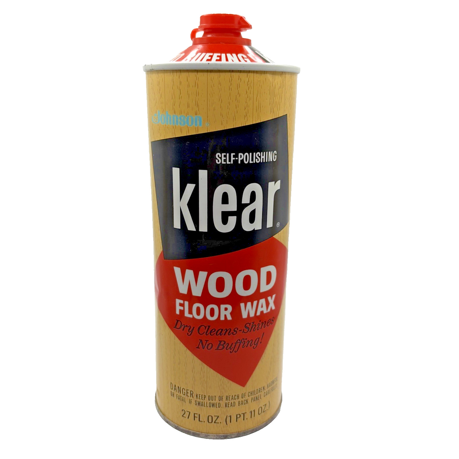 Vintage Metal Can Johnson Klear Wood Floor Wax Self Polishing 17.6 oz Full