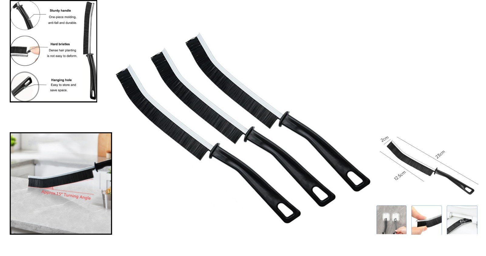 Compact 3-Pack Cleaning Brushes for Easy Dirt Removal in Hard-to- Areas