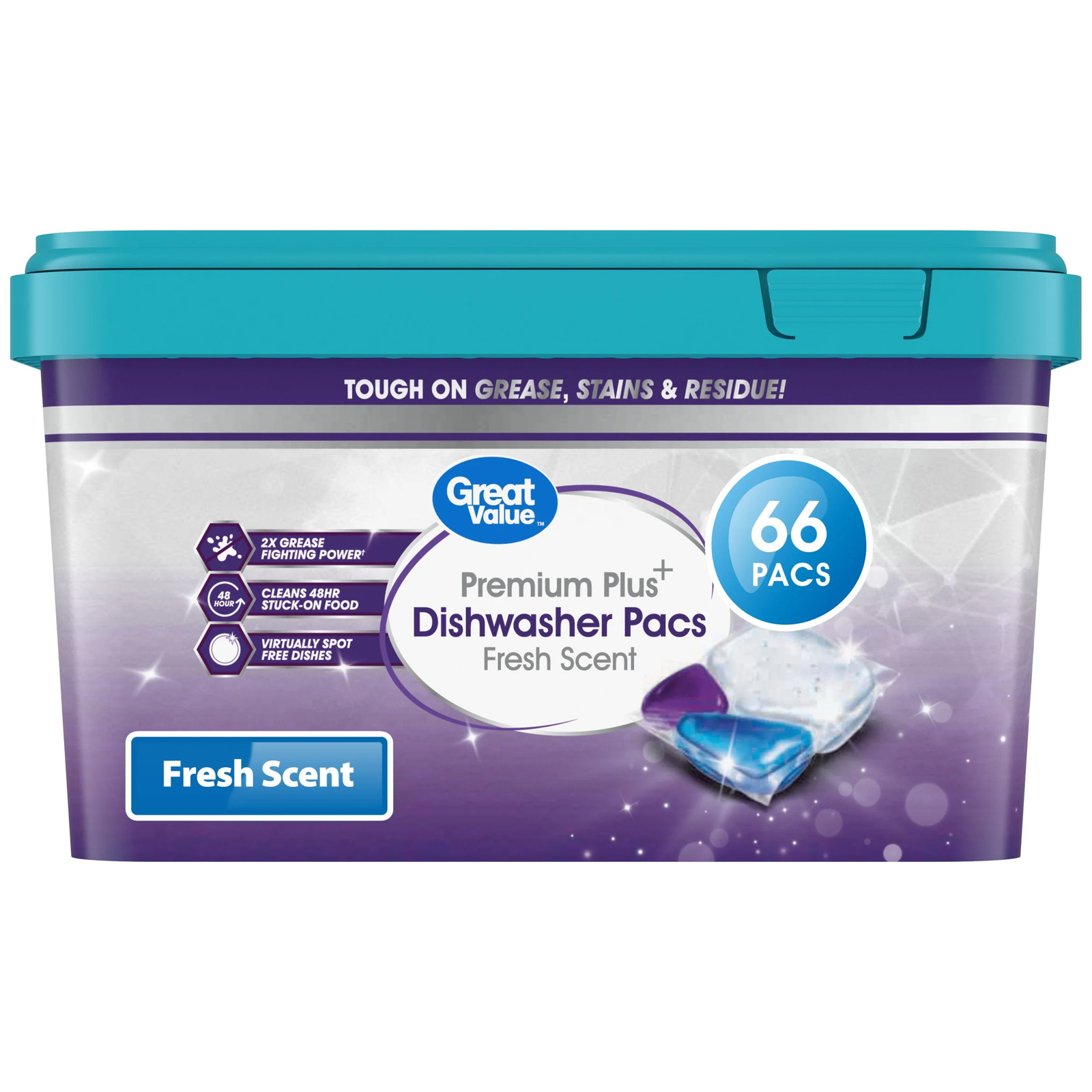 Premium Plus Dishwasher Pacs, Fresh Scent, 66 Count