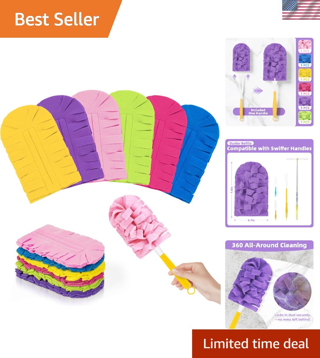 6 PCS Fleece Reusable Duster Refills for Swiffer, Washable 360 Dusters for Cl…