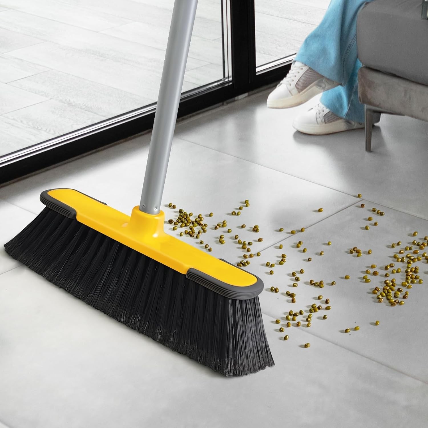 Yellow Indoor Broom 54″ Long Handle House Brooms for Floor Cleaning Sweeping …