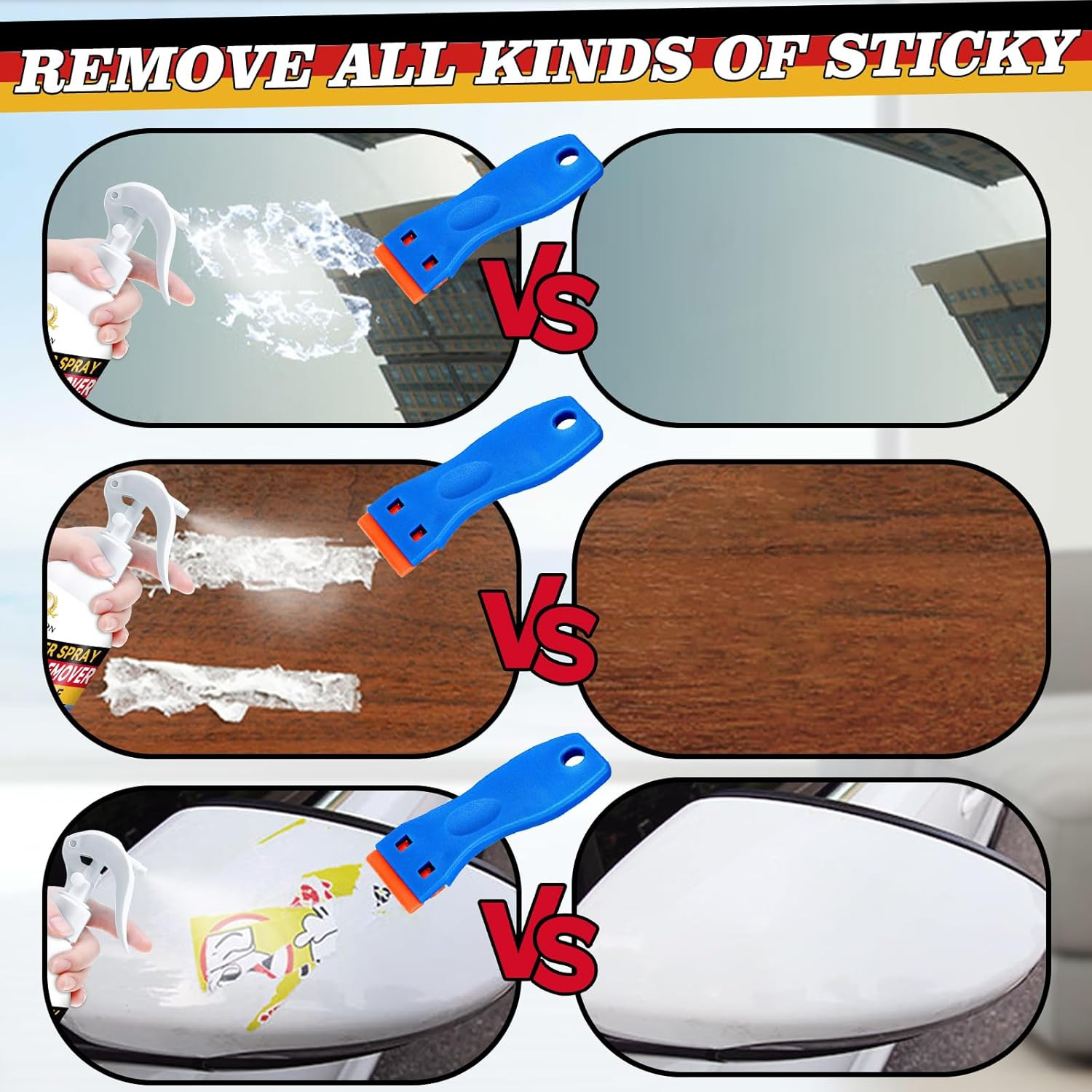 Adhesive Remover, Sticker Remover Spray with Plastic Scraper and Cleaning Cloth,