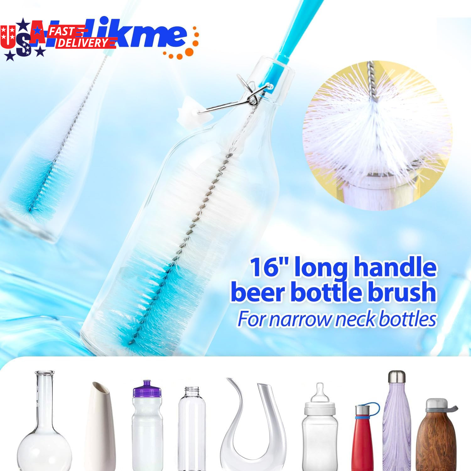 Bottle Brush Tube Cleaning Lab Set with Long Handle, Cup Cleaner for Washing Nar
