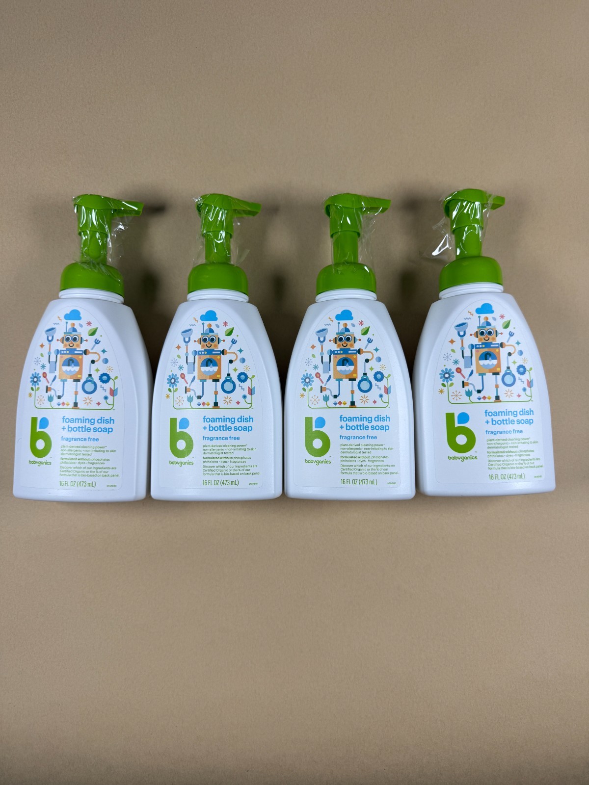 Babyganics Foaming Dish + Bottle Soap, Pump, Fragrance Free, 16Oz – Pack of 4