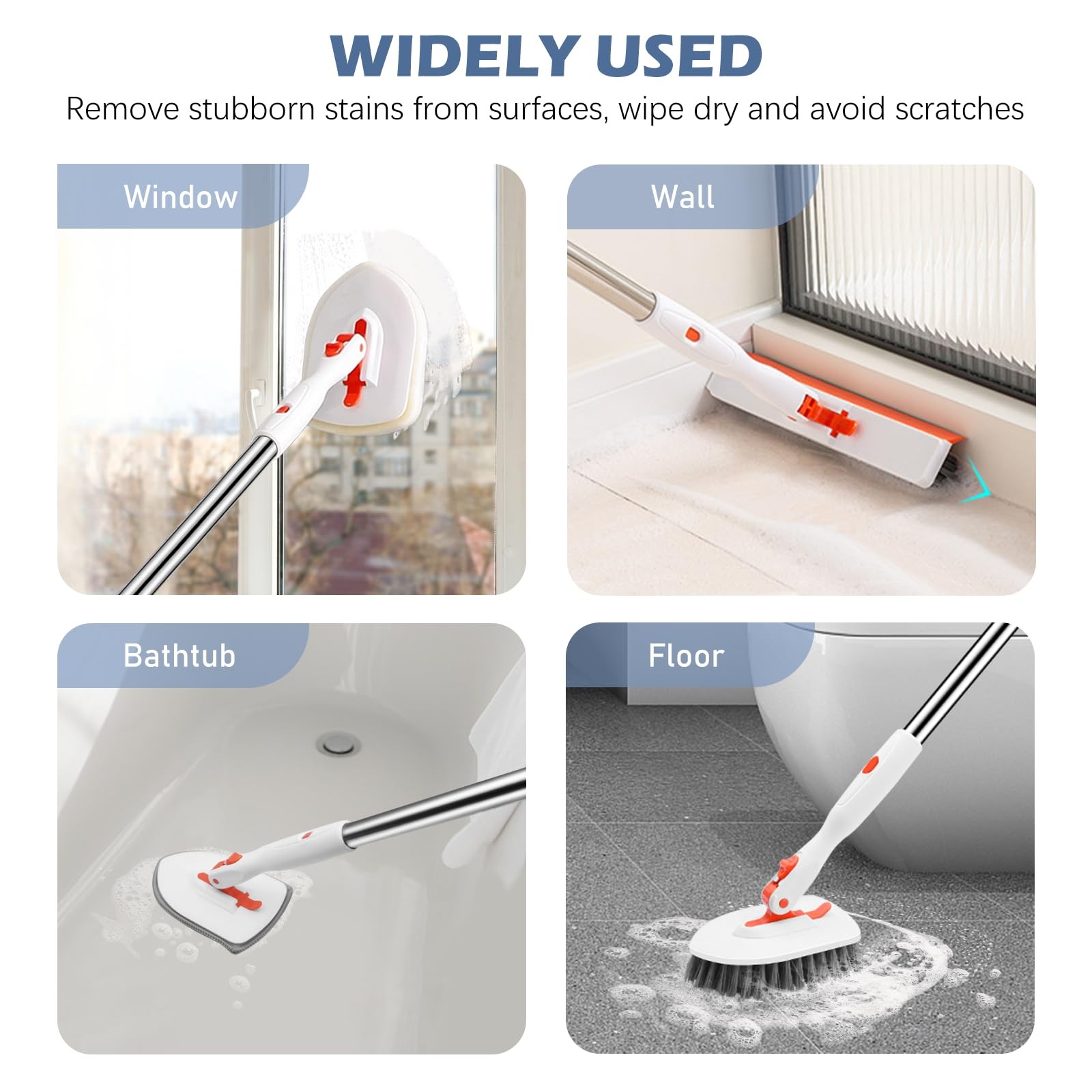 4-in-1 Tile Tub Floor Scrubber with 52-inch Adjustable Long Handle Shower Cle…