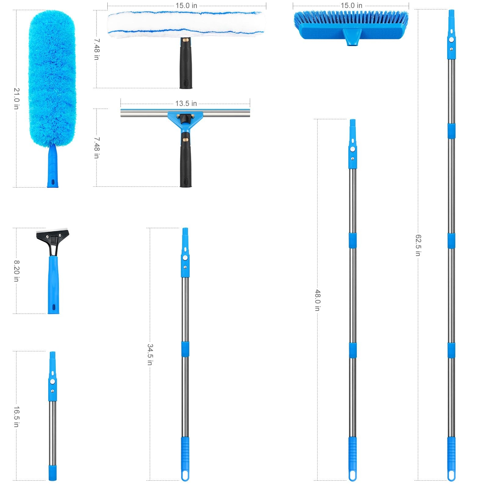 Window Squeegee，5 in 1 Bendable Head Window Squeegee for Home，61”Extension P…