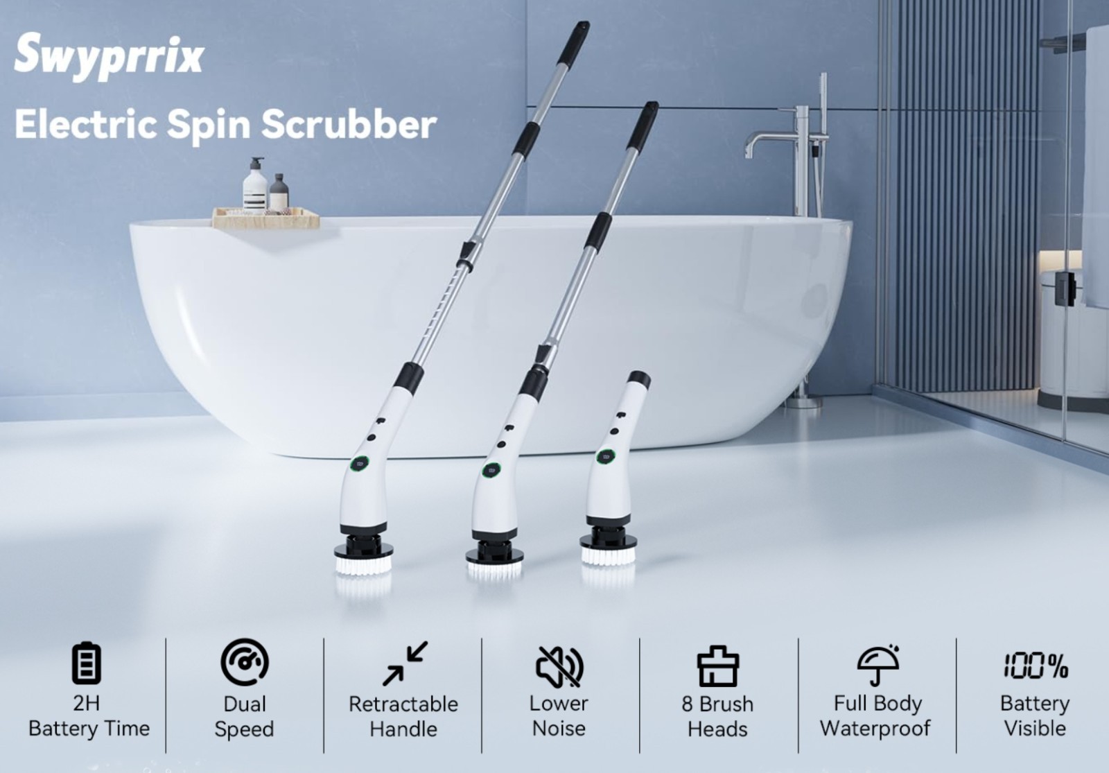 Electric Bathroom Cleaning Brush,Cordless Spin Scrubber FullBody Waterproof IPX7