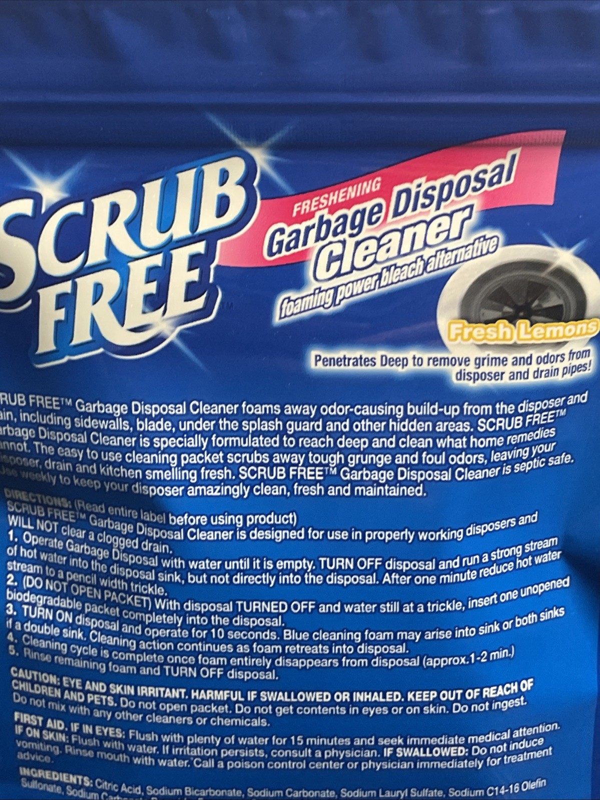 Scrub Free Garbage Disposal Cleaner Packets Fresh Lemons Foaming 12pk 24 Total
