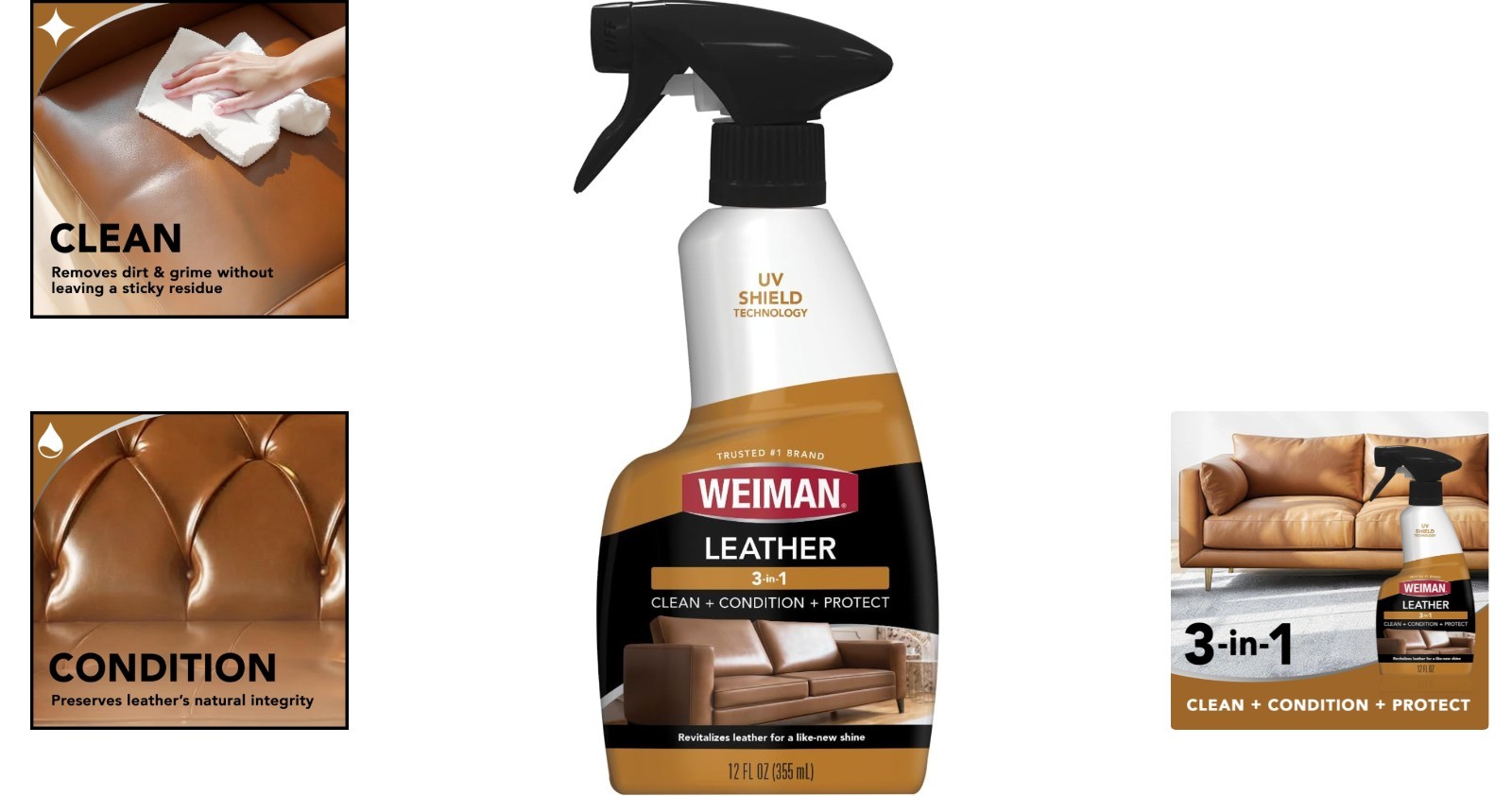 Effortless Leather Cleaner & Conditioner – Nourishing UV Protection, 12 Fl Oz