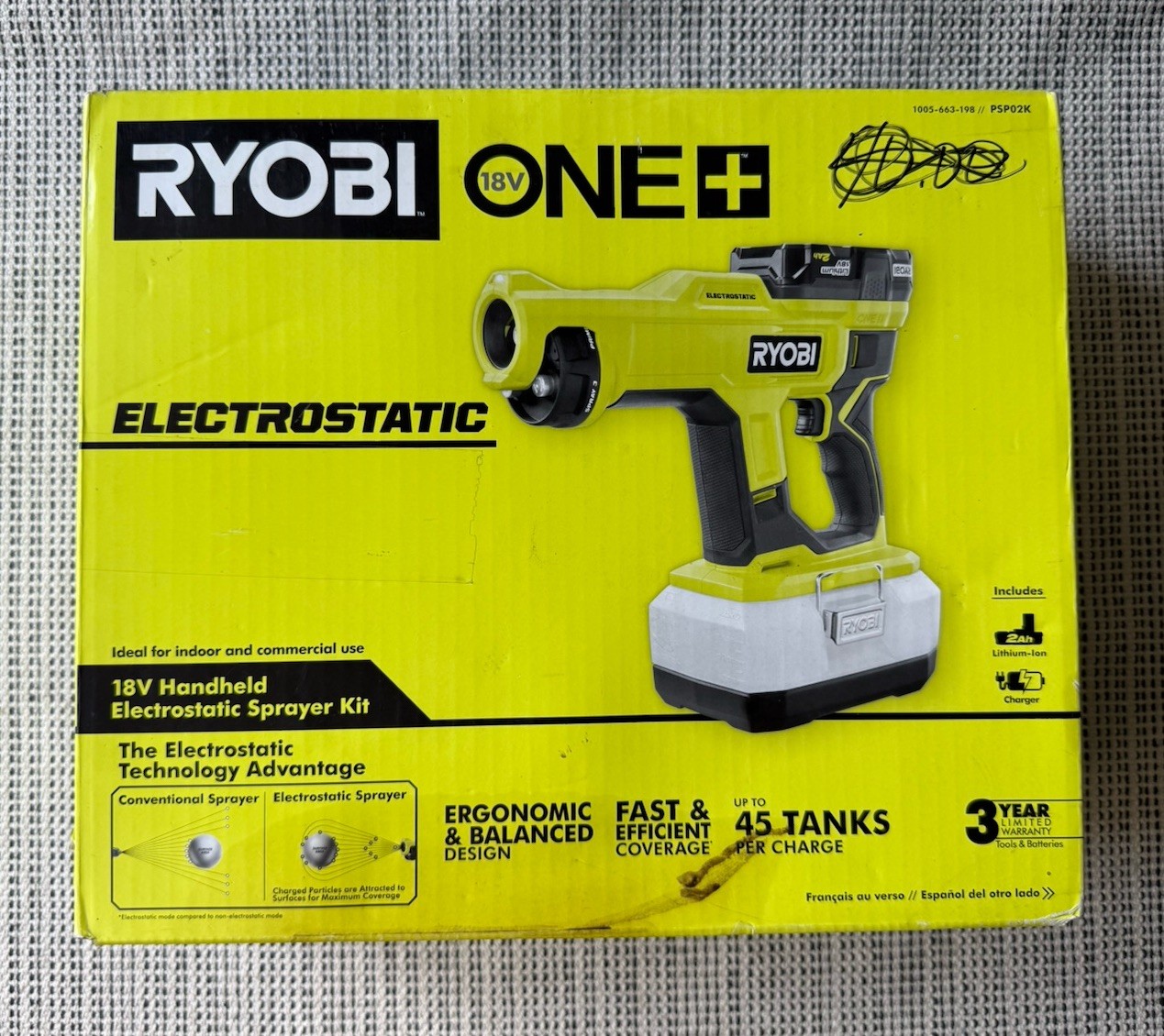 NEW Ryobi ONE+ 18V Cordless Handheld Electrostatic Sprayer PSP02 – TOOL ONLY