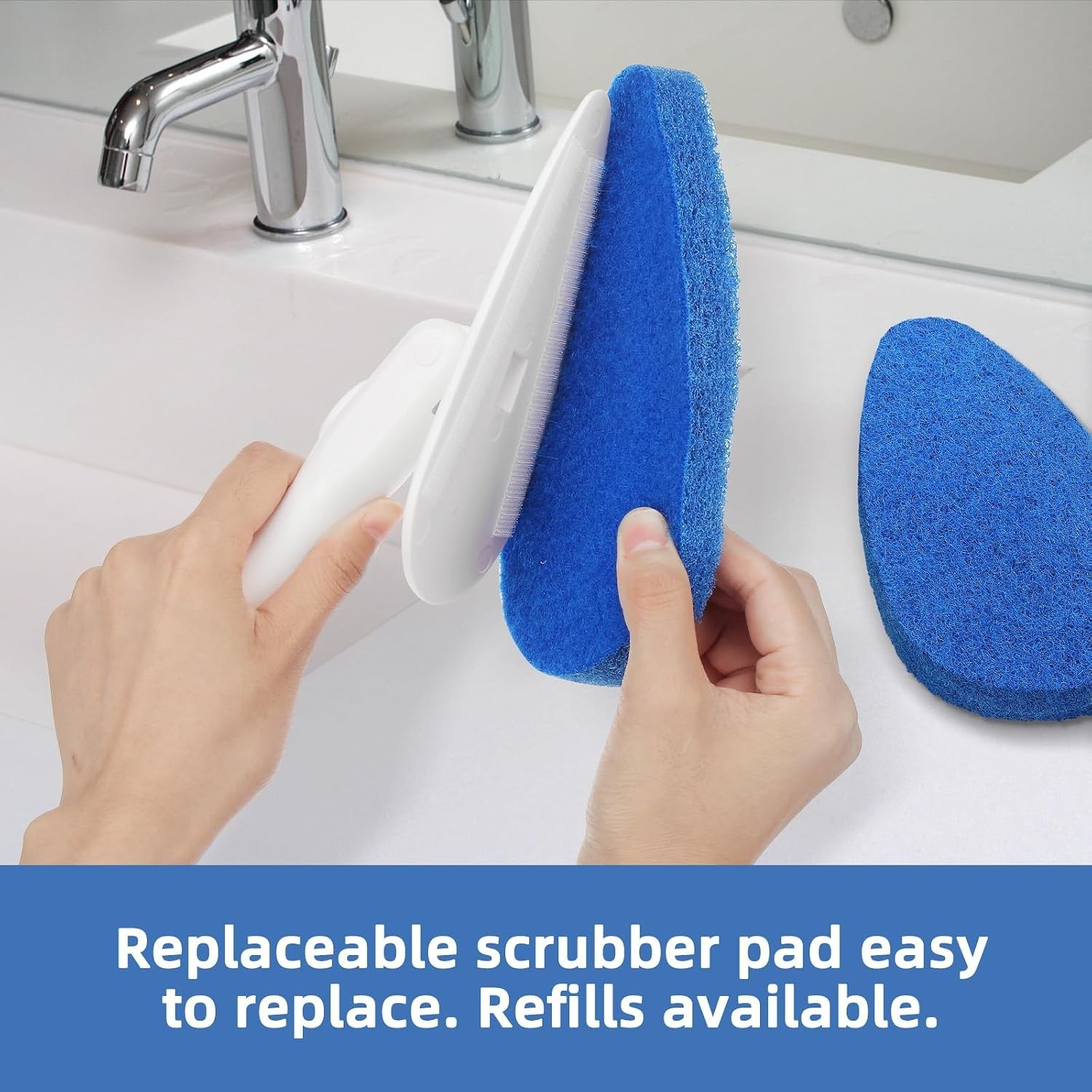 Non-Scratch Bathroom Scrubbing Brush with 5 Refillable Pads – 51-Inch Long