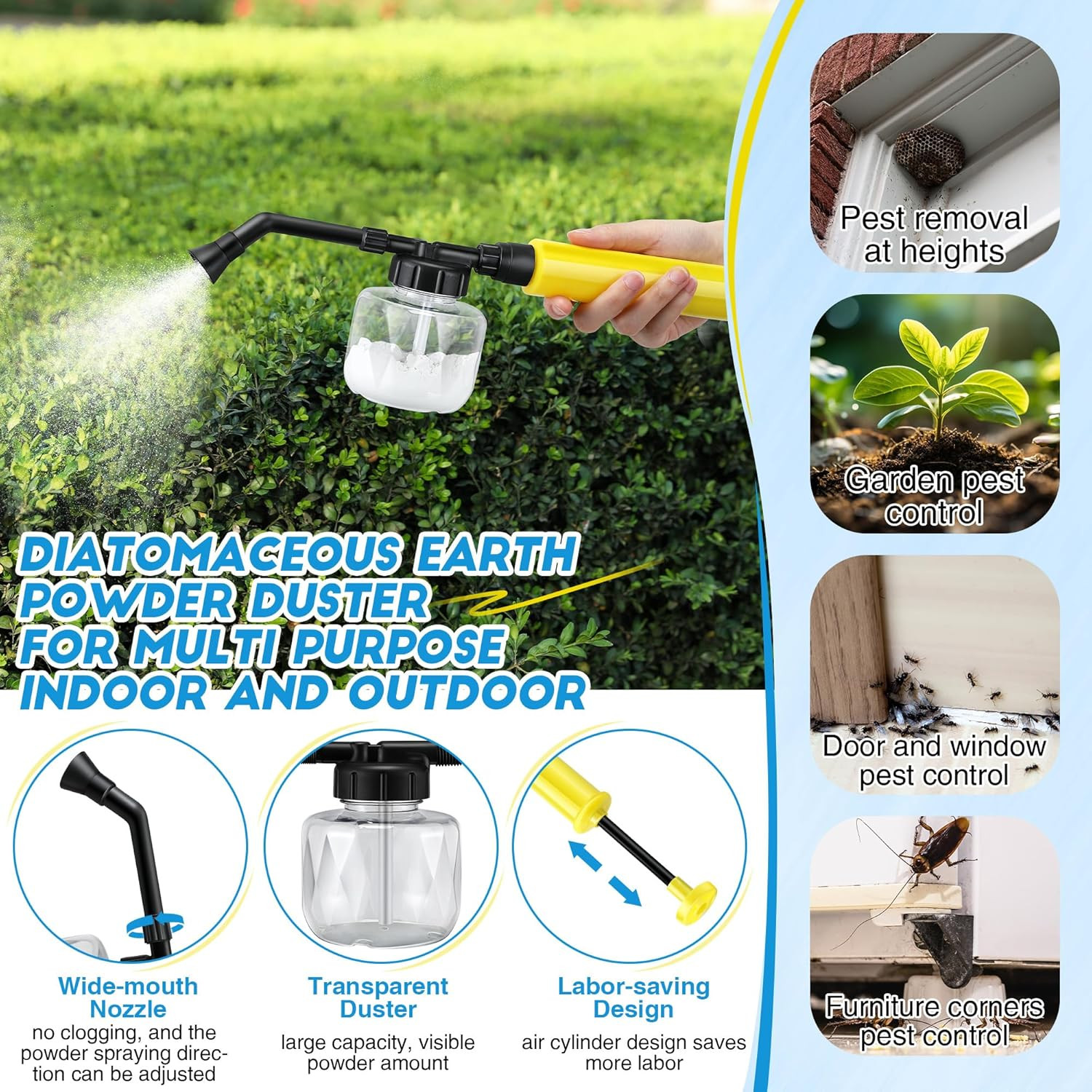 Diatomaceous Earth Duster, 250Ml Garden Powder Applicator Dispenser, Bulb Duster