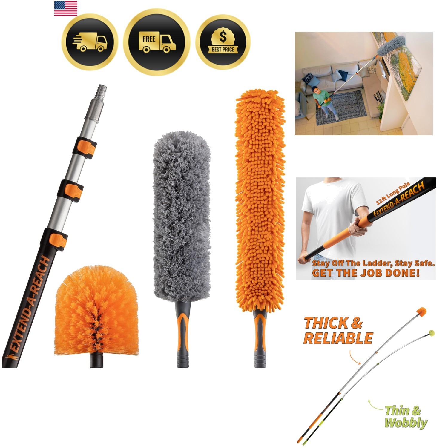 20 Foot High Duster Kit with 4-12 ft Extension Pole High Ceiling Duster C…