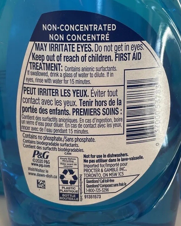 3 Dawn Non-Concentrated Original Scent Dishwashing Liquid 431 ml ea