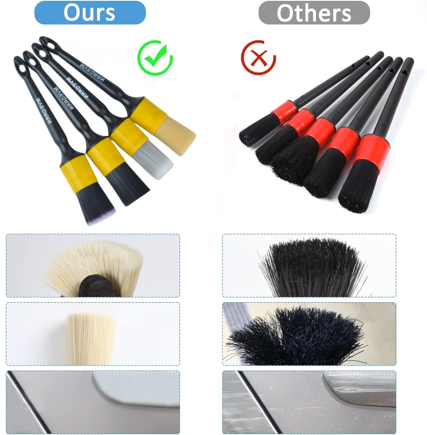 4pcs Car Detailing Brush Set Soft Boar Hair, ScratchFree for Vehicles & Bikes