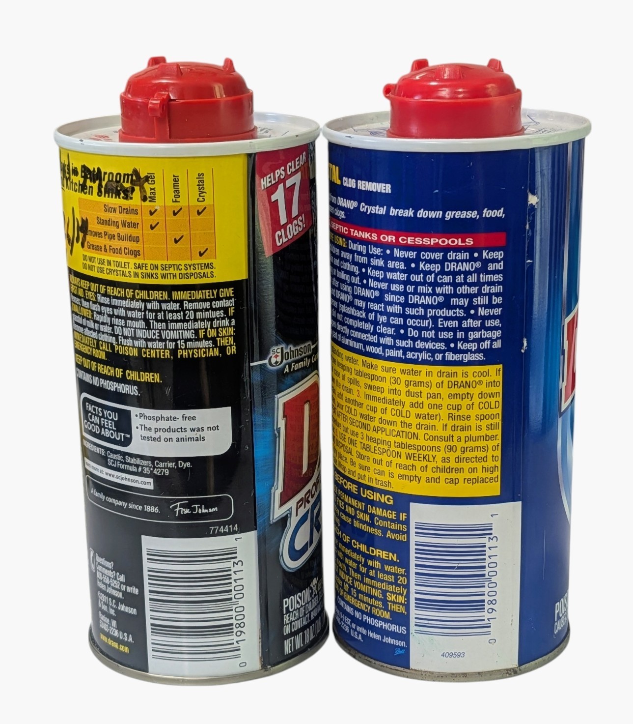 2 – Drano Crystals Professional Strength Clog Remover 18oz Each