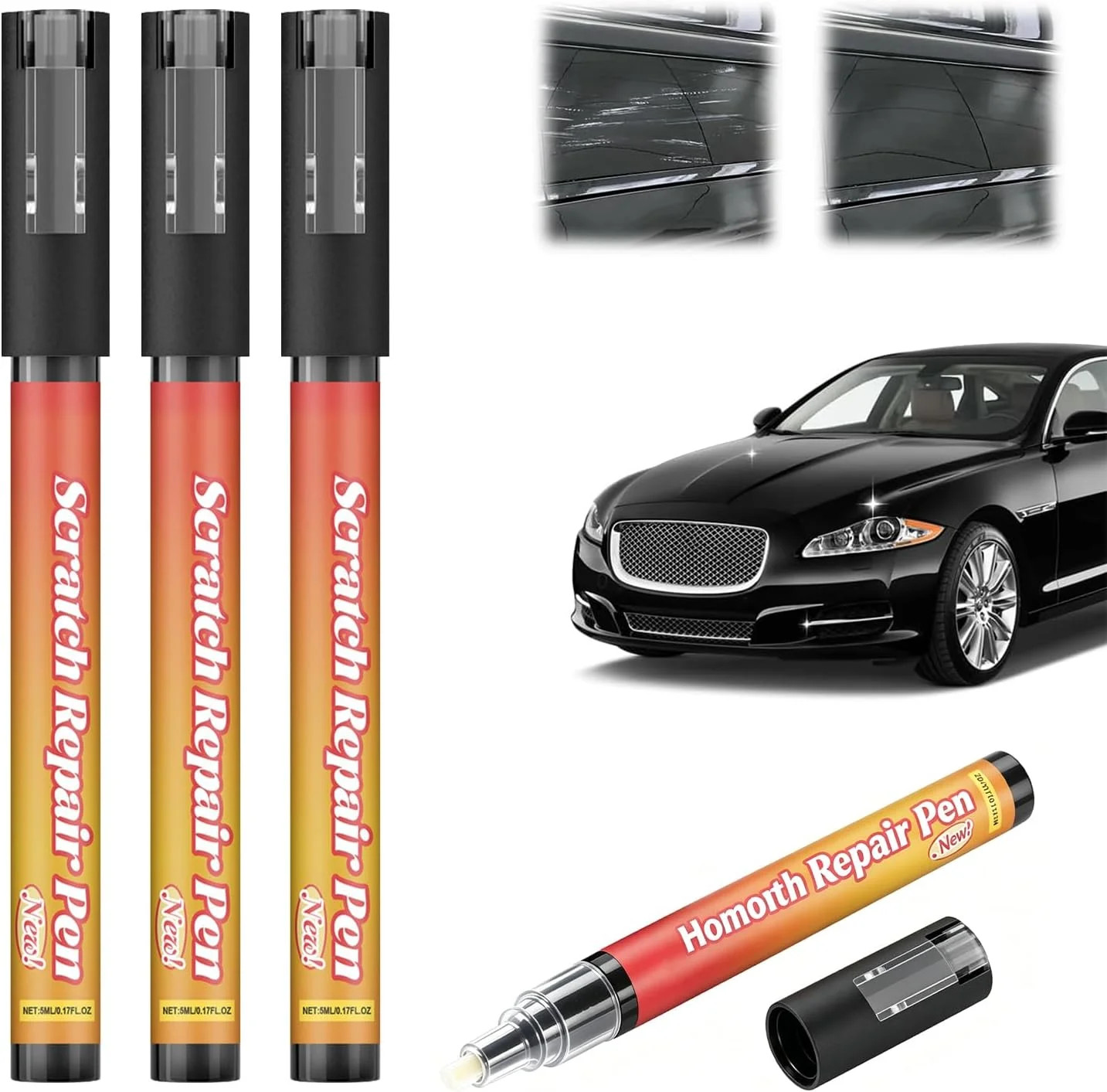 3Pack Weatherproof Magic Car Scratch Removal Pen,Auto Paint Repair Brush Kit,Car