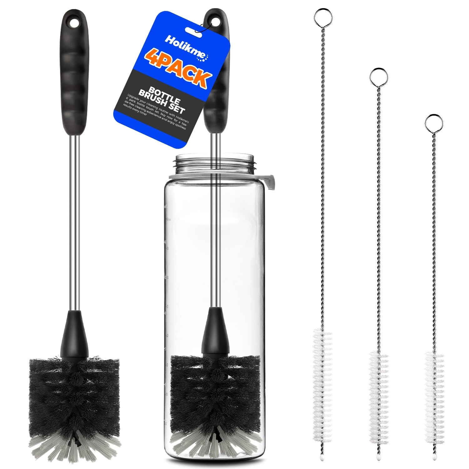 4 Pack Bottle Brush 14″ Stainless Steel Straw Cleaner Brush,Black