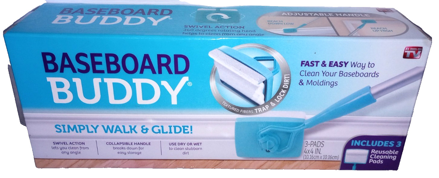 Baseboard Buddy Adjustable Baseboard Cleaner w/ 3 Reusable Pads – As Seen on TV