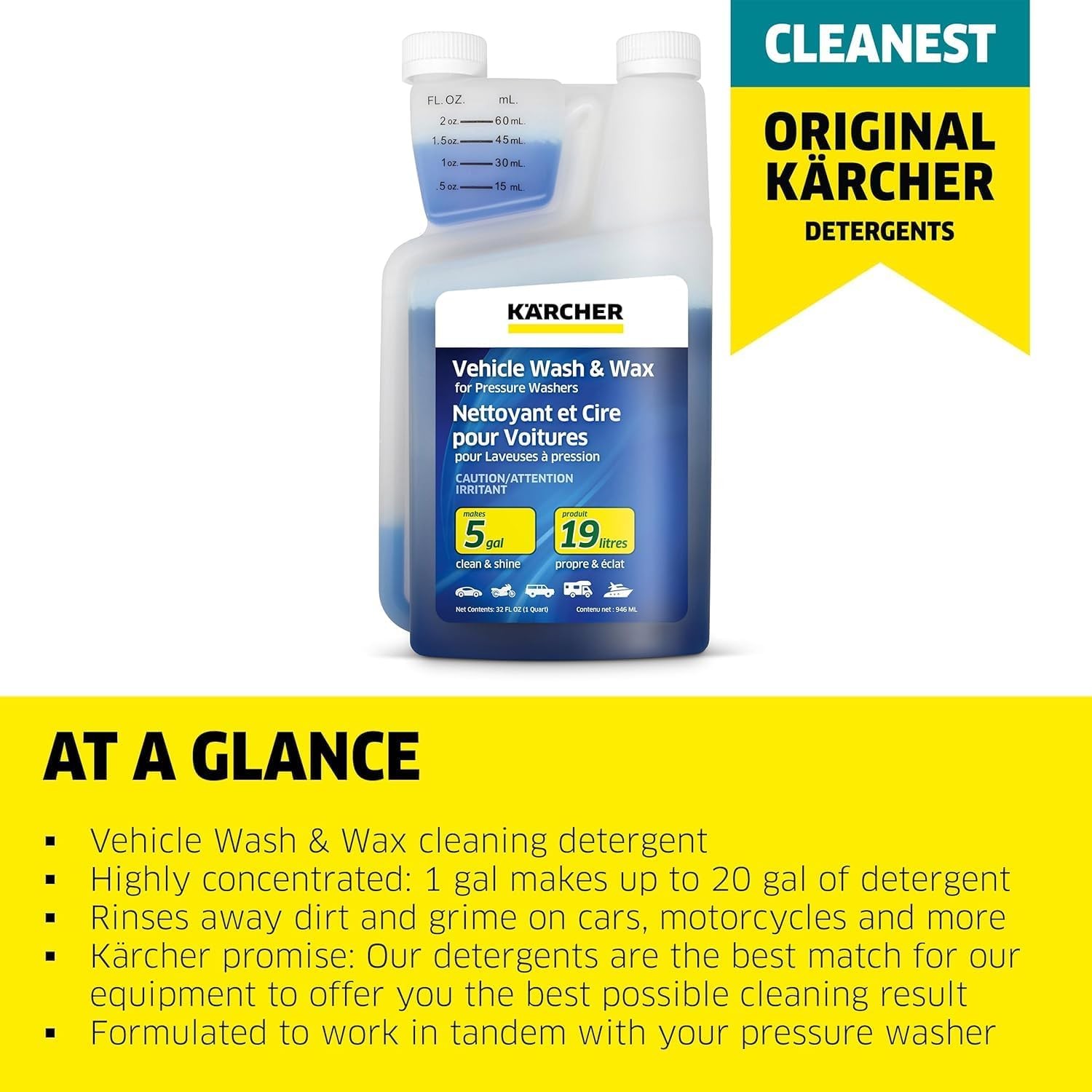 1 Quart Pressure Washer Vehicle Detergent and Wax – Power Washer Soap for Cars,