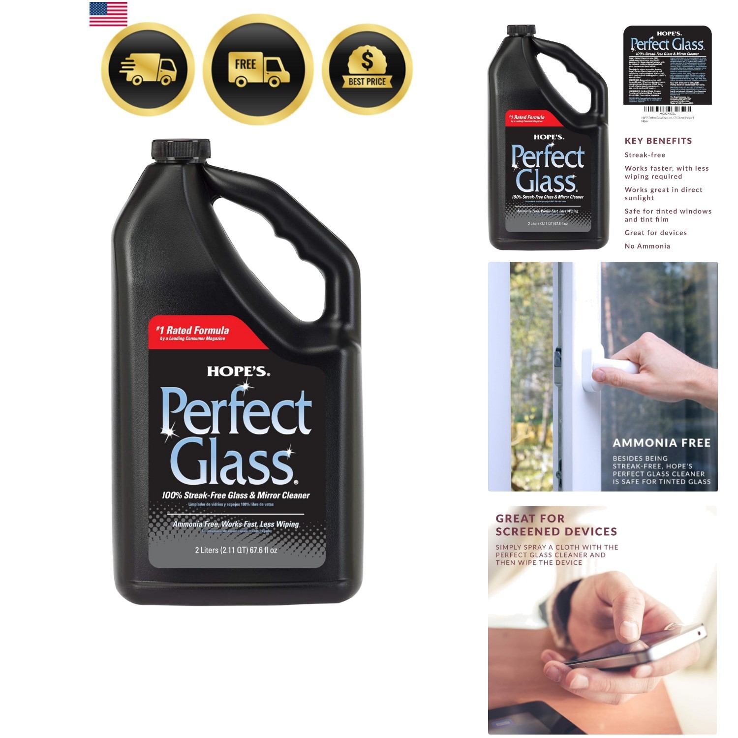 Perfect Glass Cleaner Spray Refill, Streak-Free, Ammonia-Free Window, Mirror,…