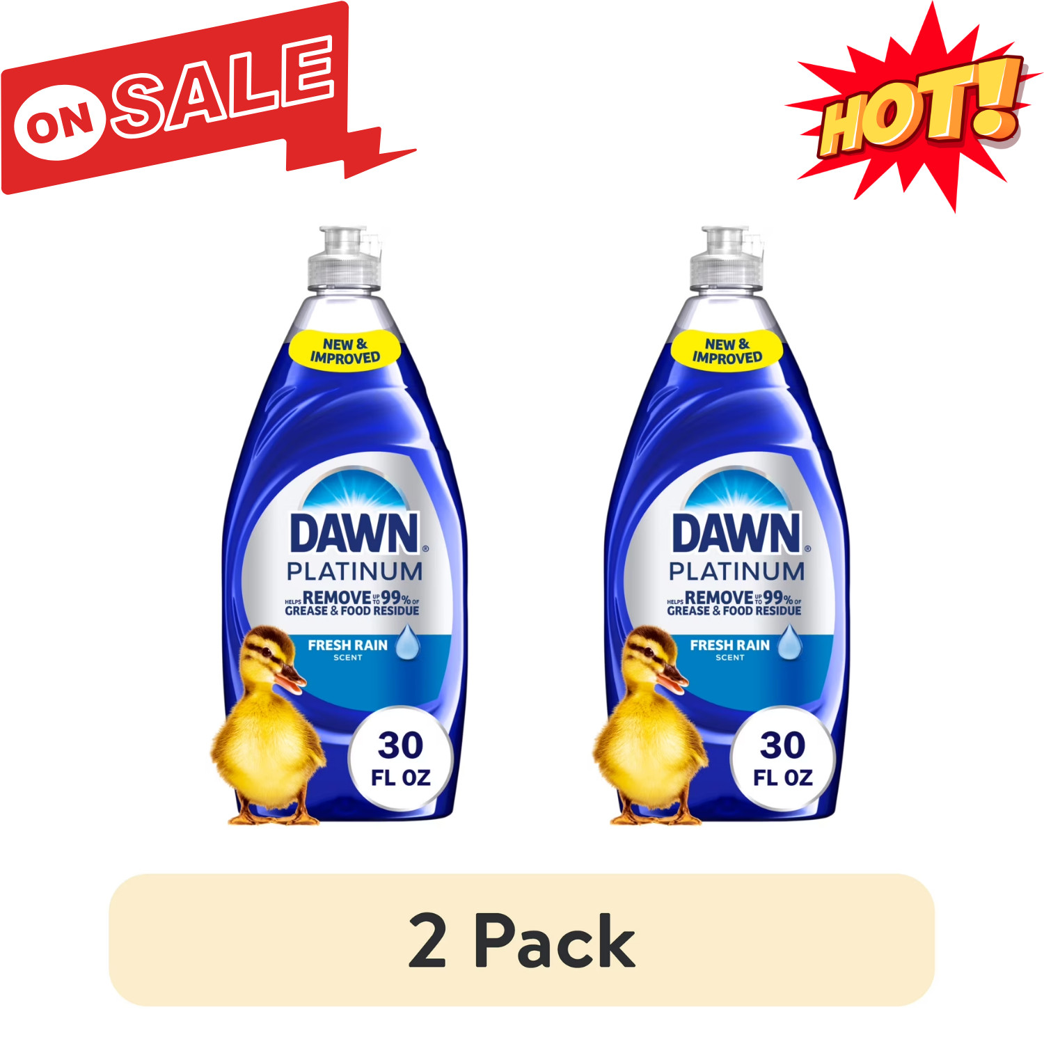 2 Pack Dawn Platinum Dish Soap Fresh Rain Scent 30oz Dishwashing Liquid