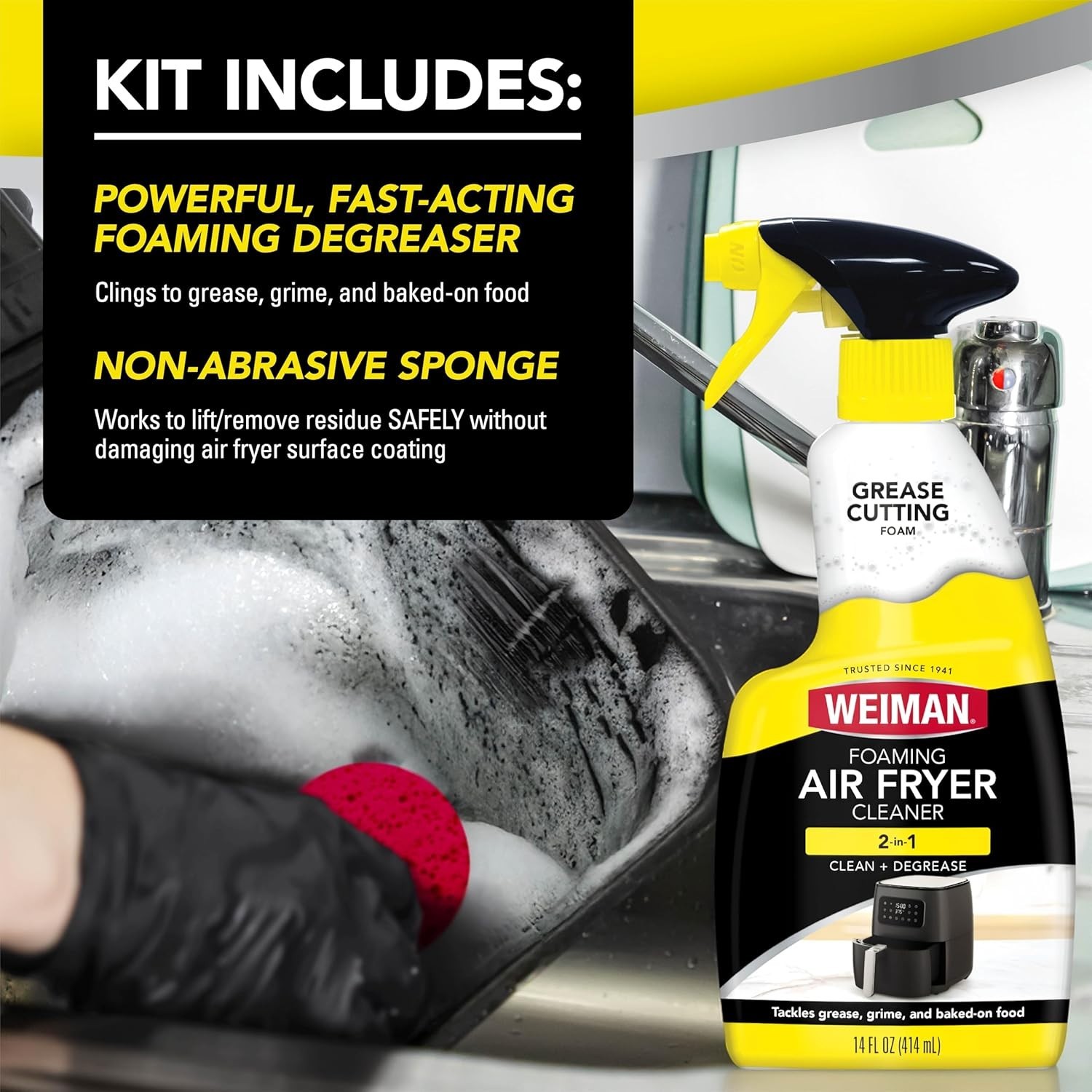 Foaming Air Fryer Cleaning Kit, Cleaner & Degreaser for Ceramic Baskets & Tra…