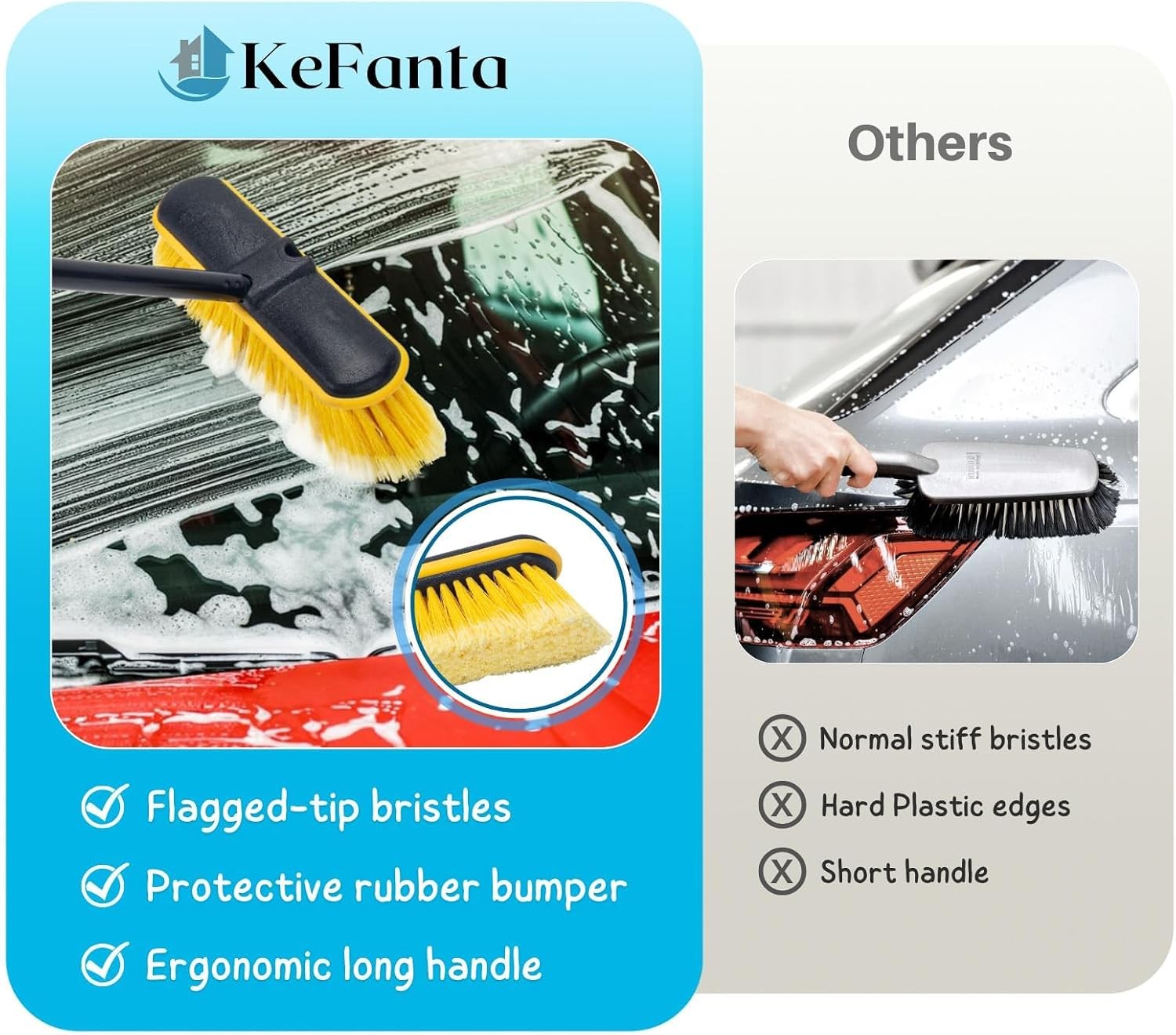 Car Wash Brush with Long Handle, 55” Vehicles Exterior Washing Supplies, Soft B
