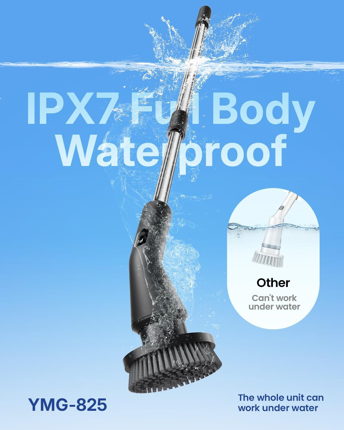Electric Spin Scrubber, Cordless Cleaning Brush for Bathroom Shower Tub, IPX7 Wa