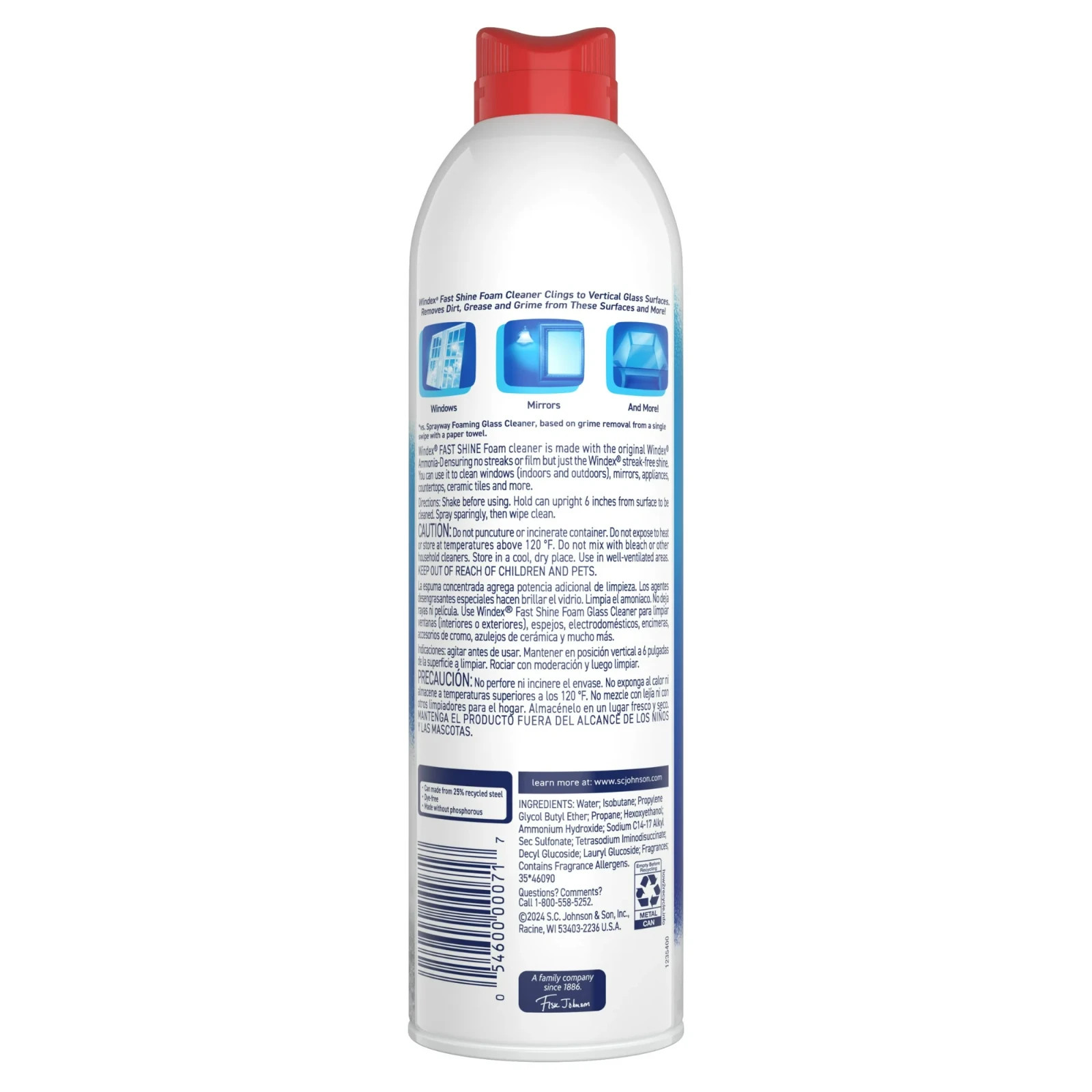 Windex Fast Shine Foam Glass Cleaner, No-Drip Windows, Doors, Mirrors & Countert