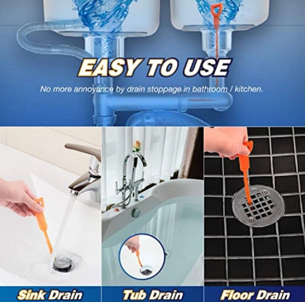6 Pcs 25″ Hair Drain Cleaner Tool – Snake Clog Remover for Sink, Tub & Shower