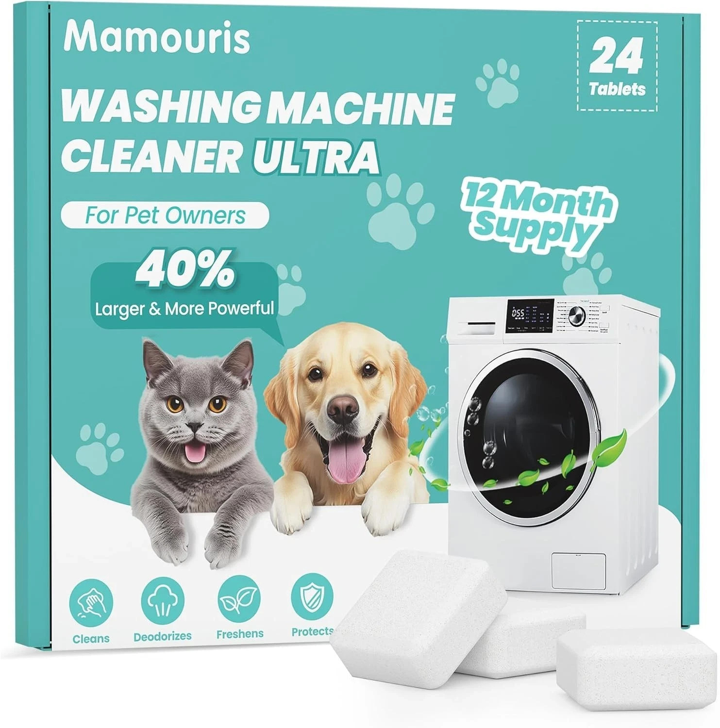 Washing Machine Cleaner Tablets 24 Count Deep Clean Odor Remover 1 Year Supply