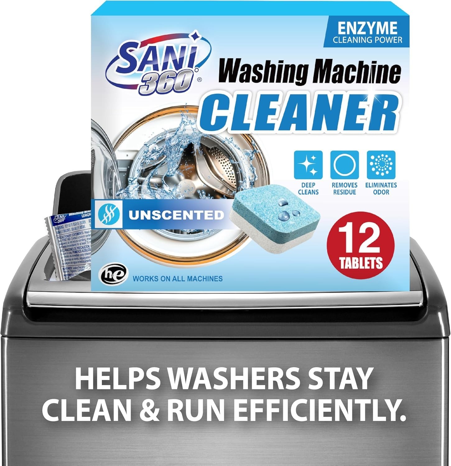 Enzyme-Activated Washing Machine Cleaner Tablets – 12 Unscented Supply
