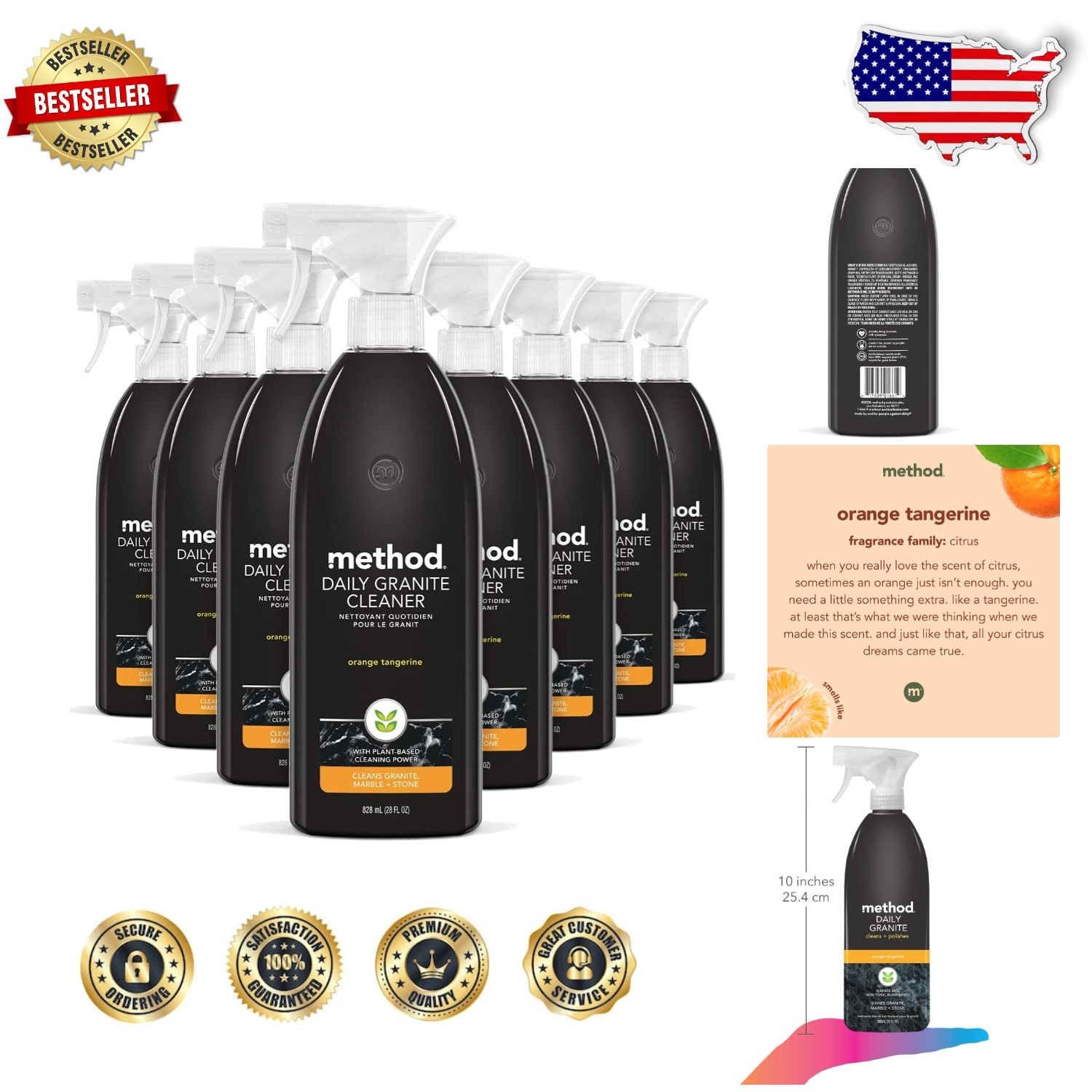 Granite Cleaner Spray 8pk Orange Tangerine Plant-Based Sparkle Streak-Free 28oz