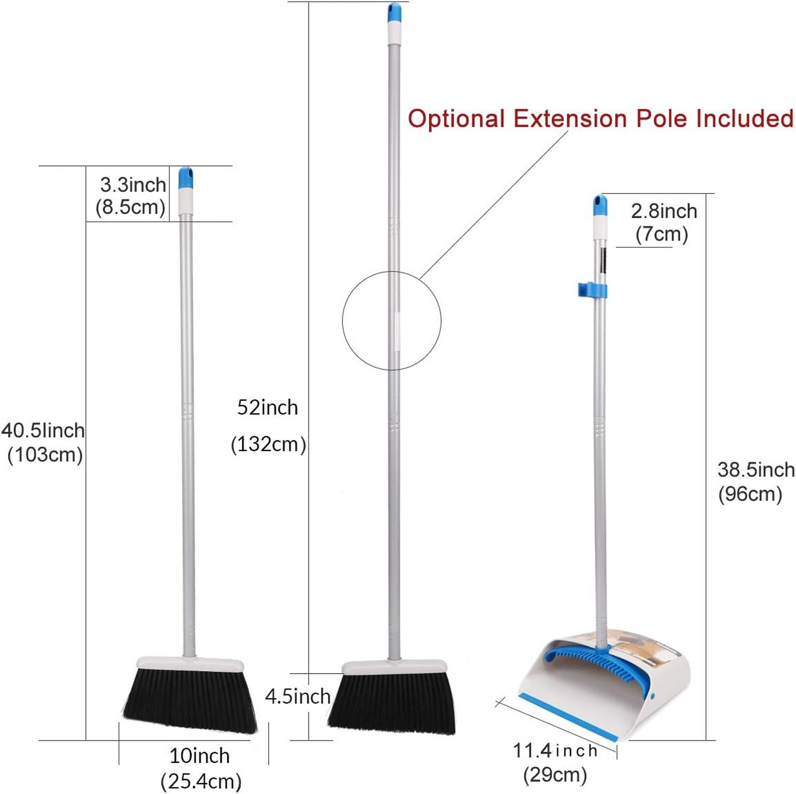 Long Handle Broom and Dustpan Set Upright Dust Pan Combo for Home Kitchen Office