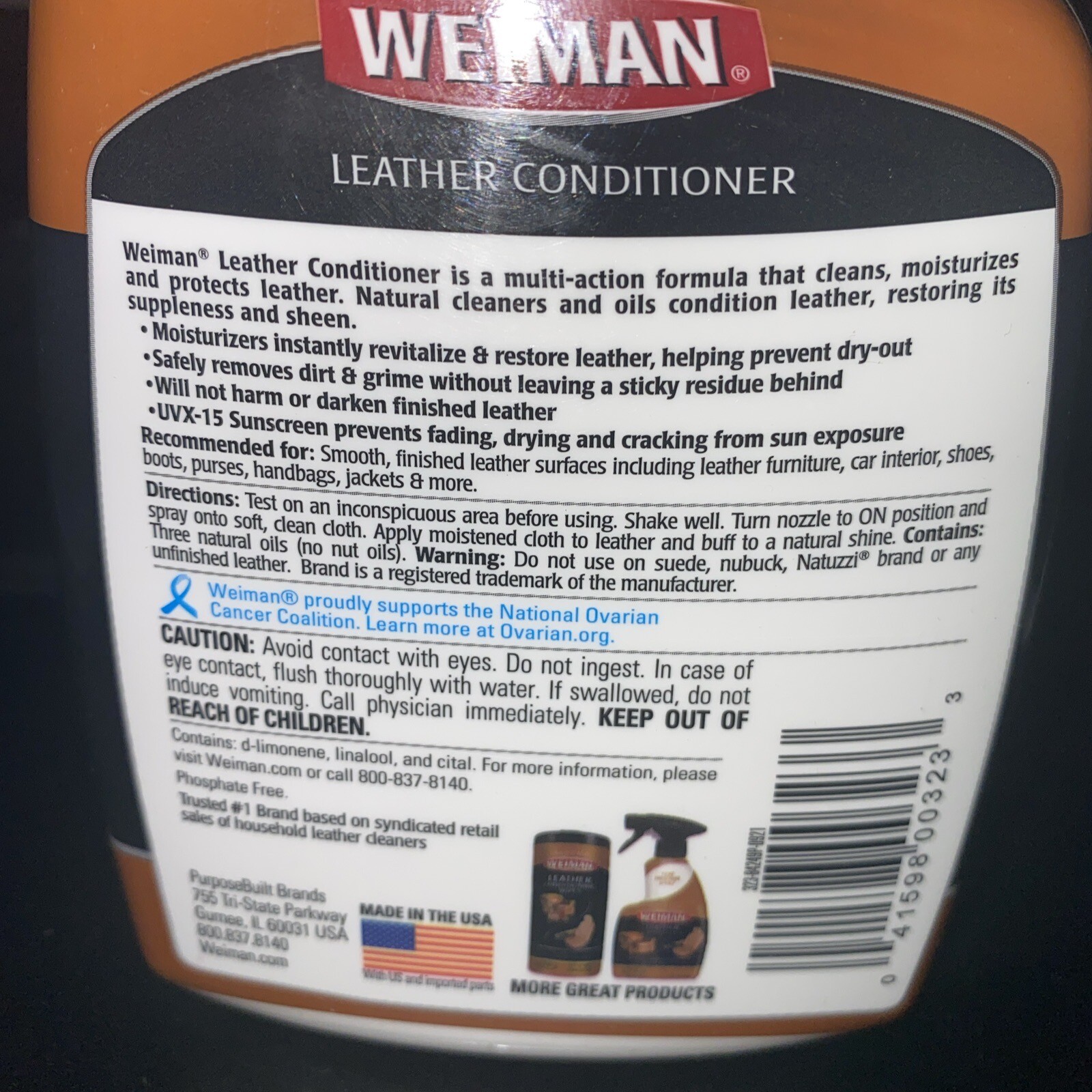 Weiman LEATHER CONDITIONER CLEANER Protect Restore Car Auto Seat Shoe Sofa 22oz