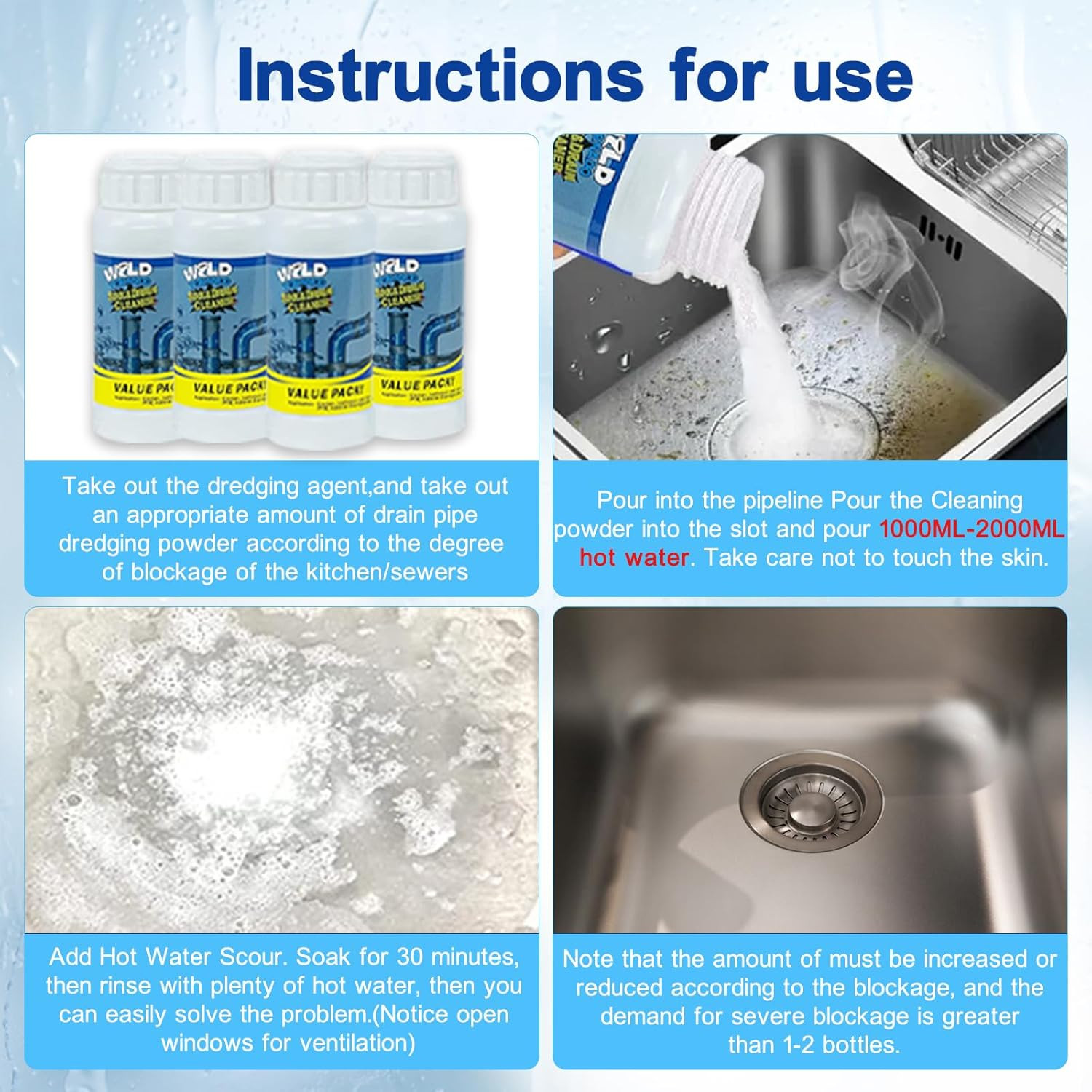 Wild Tornado Pipe Dredge, Powerful Sink and Drain Cleaner Powder, Fast Foaming D