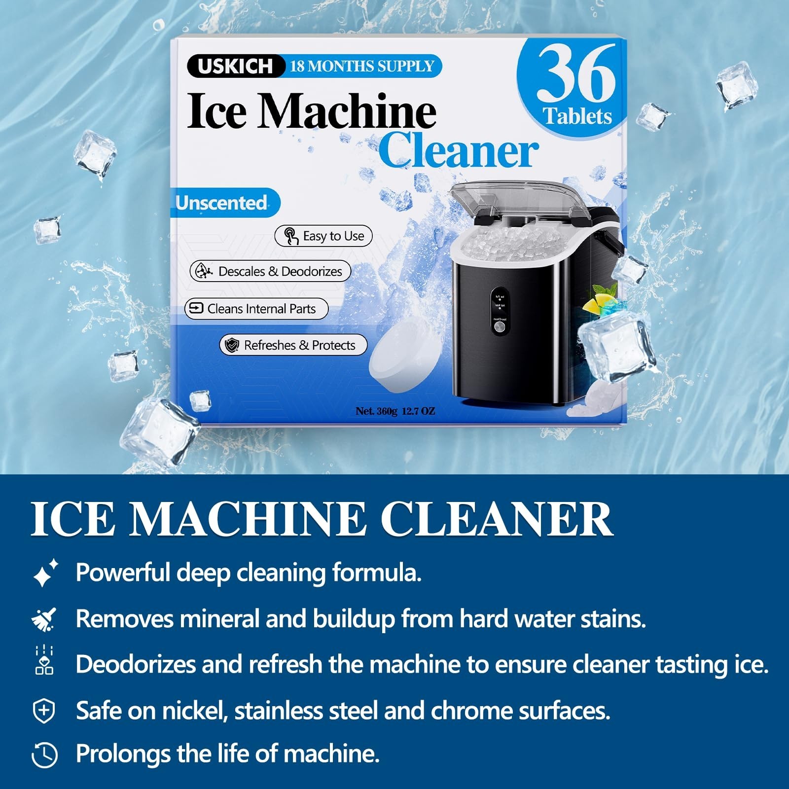 Ice Maker Cleaner Tablets 36 Pack USKICH Descaler Compatible Ice Machine NEW