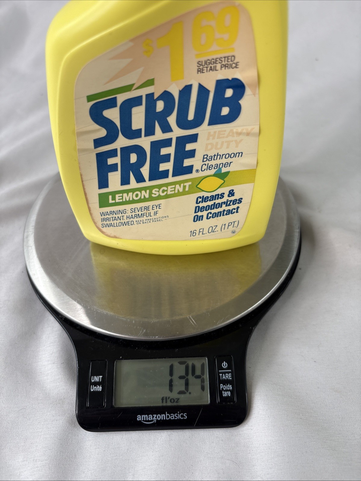 Vtg Scrub Free Lemon Scent Bathroom Cleaner 16 Fl Oz Prop Yellow Bottle 70% Full