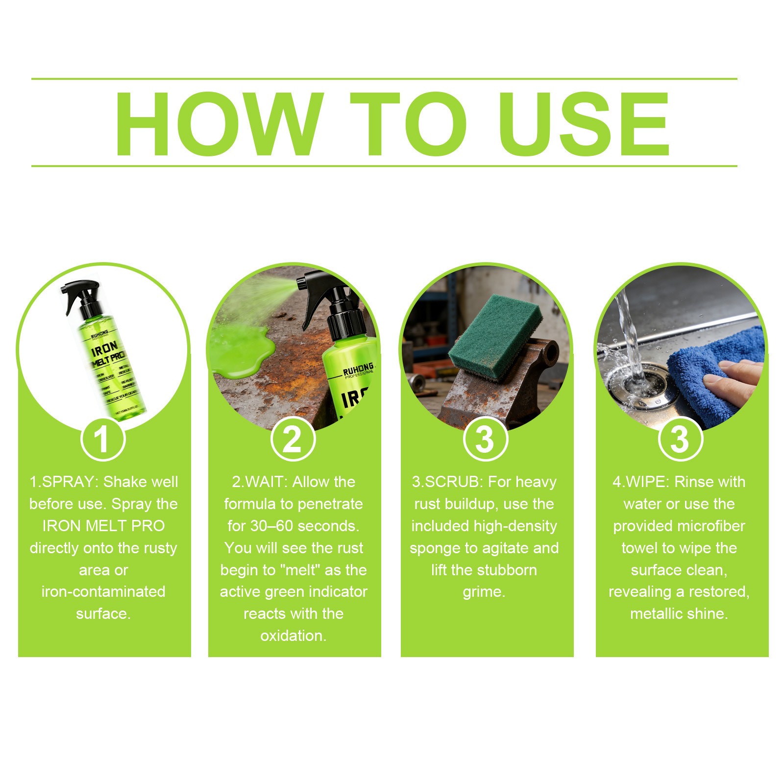 Heavy Duty Rust Remover Spray 150ml, Fast Acting Rust Remover For Metal With Tow