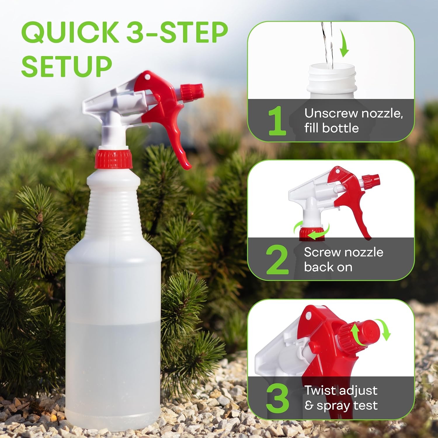 32 OZ Empty Plastic Spray Bottle, Heavy Duty with Adjustable Spray Nozzle,