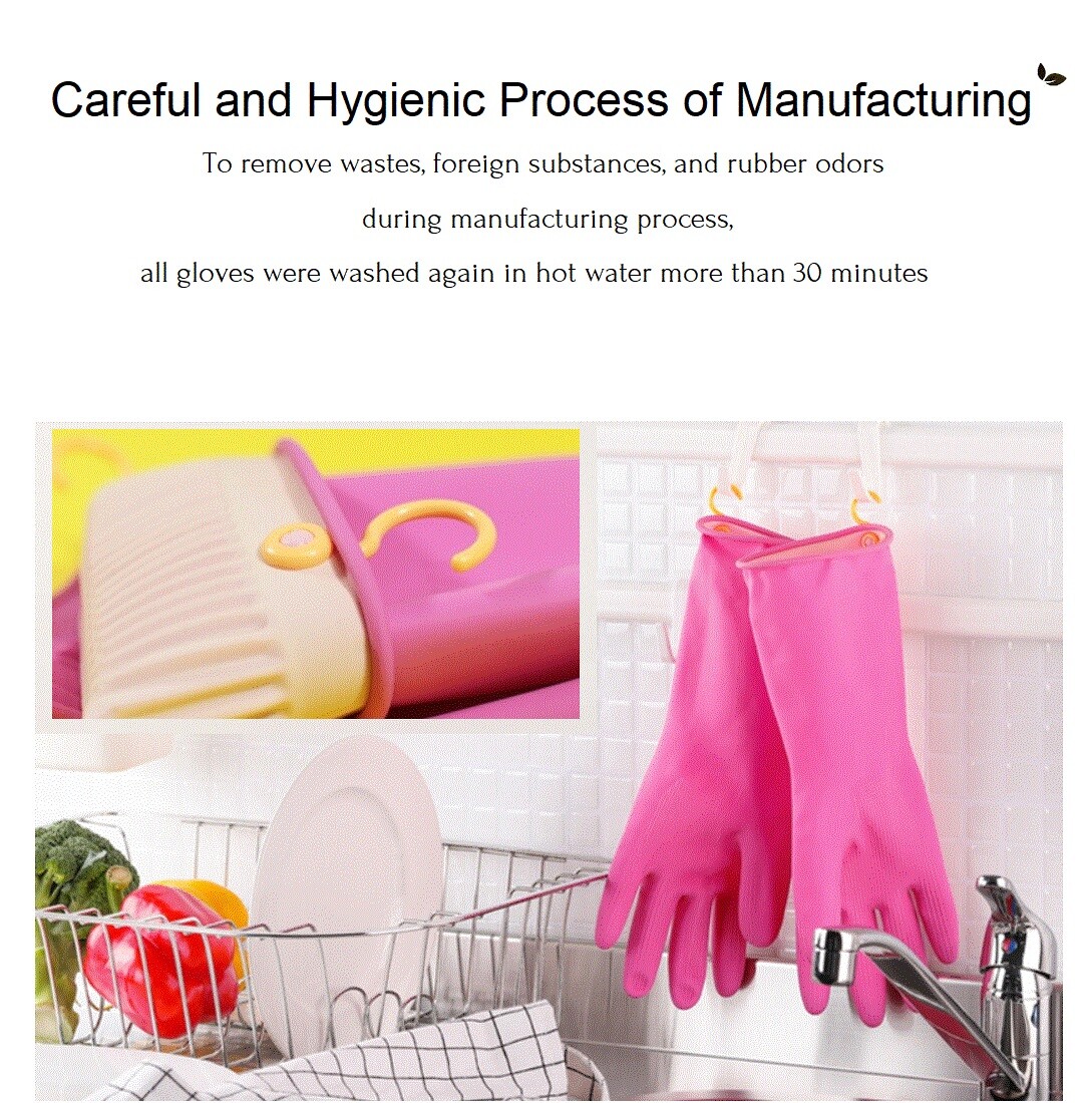 Hanging Dry Hook Dishwashing Cleaning Kitchen Latex Rubber Gloves (S/M/L/XL)