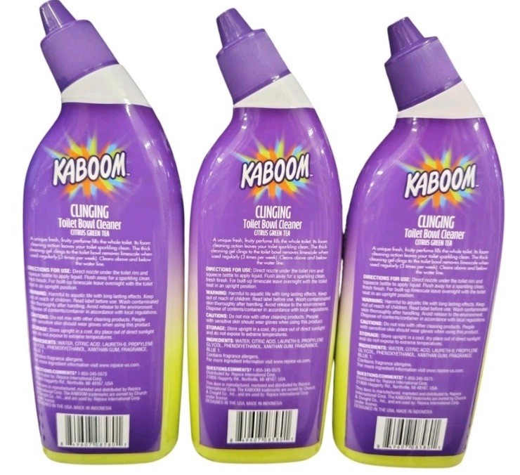 KABOOM Clinging Toilet Bowl Cleaner Green Tea Citrus Deodorizer 14.Oz 6 Bottles