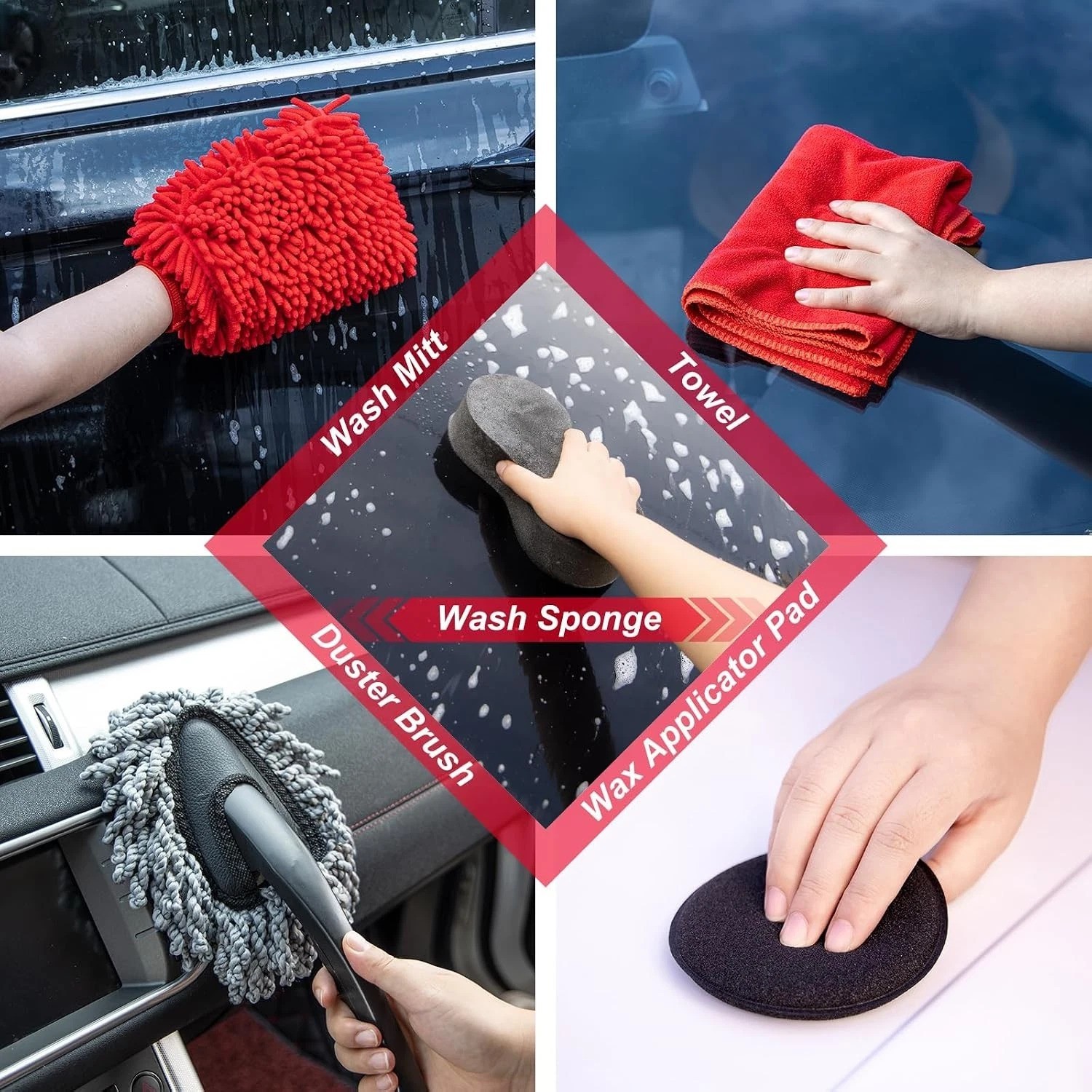 Car Wash Kit with Detailing Brushes Car Vacuum Drill Brush Set Cleaning Tools