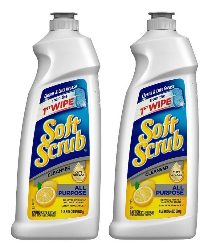 2 Soft Scrub LEMON Scent Heavy Duty Cleaner 24 oz Deodorizes Tough Stains 000865