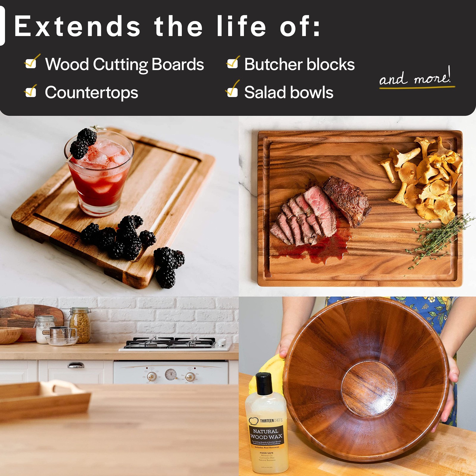 Cutting Board Wax and Conditioner with Food Grade Beeswax – Treat Wood Counte…