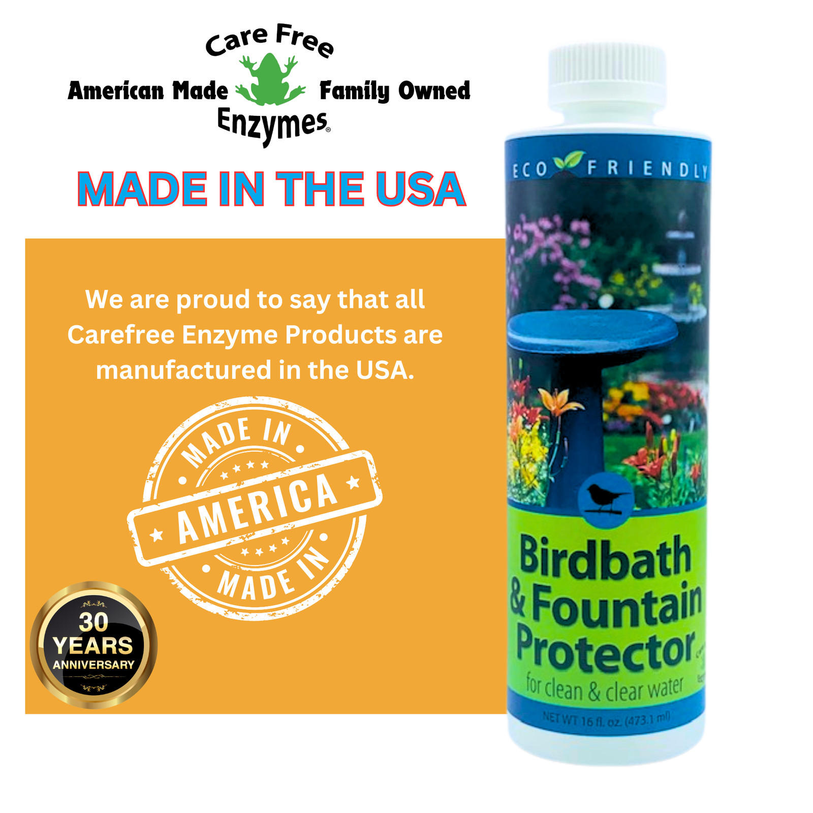 Natural Bird Bath & Fountain Protector | Keeps Water Clear & Slime-Free | 8 oz &